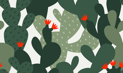 Opuntia cactus seamless pattern. Exotic botanical background. Vector illustration - 473278941