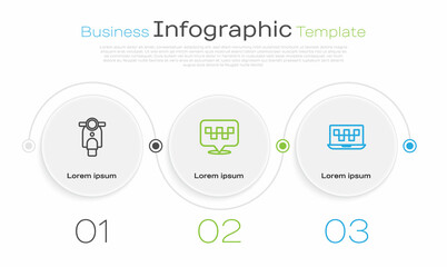 Set line Scooter, Location with taxi and Laptop call service. Business infographic template. Vector