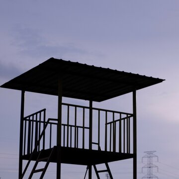 beach hut at sunset