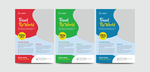Modern travel flyer or poster design template. Editable tour poster template with brush stroke
