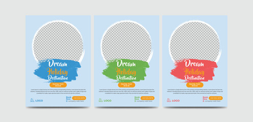 Modern travel flyer or poster design template. Editable tour poster template with brush stroke