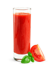 Glass of tomato juice isolated on white background with clipping path.