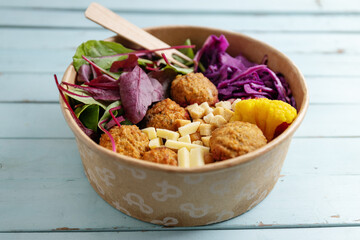 Tasty vegan salad with falafel and chickpea
