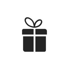 Gift box icon. Christmas or Birthday present package with ribbon and bow. Giftbox sign. Vector illustration.
