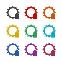 Arrow growth gear business icon isolated on white background, color set