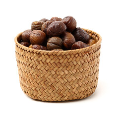 chinese food, peeled roasted chestnut on white background