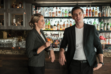 two Business man and woman People Party Celebration Success after working