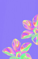 Minimalistic stylized collage wallpaper. 3d  holography flowers in blue space