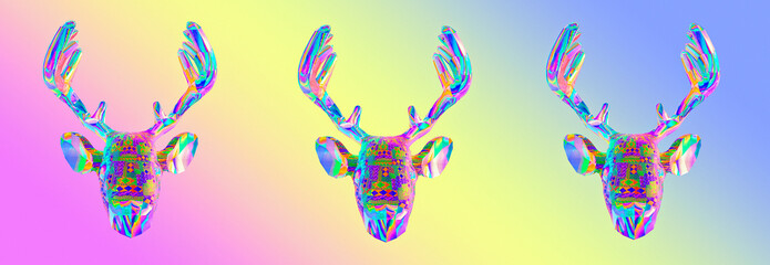 Minimalistic stylized collage banner. 3d creative deer background