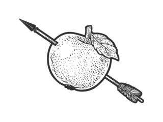 Arrow in apple sketch raster illustration