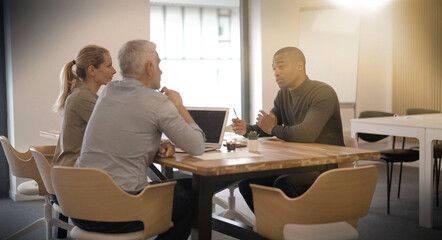 start-up in a team of three people working on a project