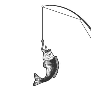 recommend clip art: fish caught on fishing rod sketch raster