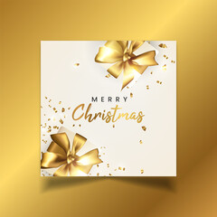Realistic christmas banner with 3d gift box design and white and gold decoration