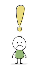 Sad stickman with exclamation mark symbol. Business concept. Vector