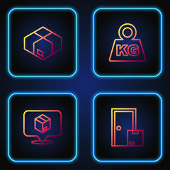 Set line Home delivery services, Location with cardboard box, Carton and Weight. Gradient color icons. Vector