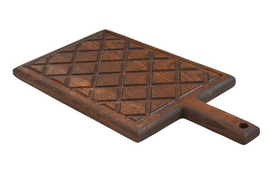 old textured wooden cutting board isolated on white background for design, clipping path kitchen utensil.