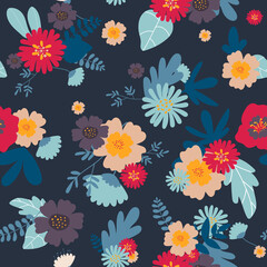 Fototapeta na wymiar Cute pattern in flower. seamless pattern. colorful flowers. dark background. floral background. elegant the template for fashion prints.