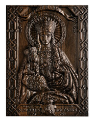 Antique Russian orthodox icon of Mother of God (Mary) and child (Jesus Christ) on wooden board