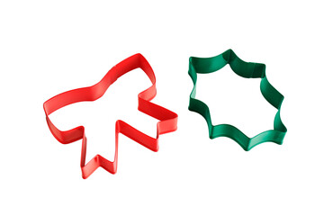 Set of metal painted holly leaf and bow shaped cookie cutters