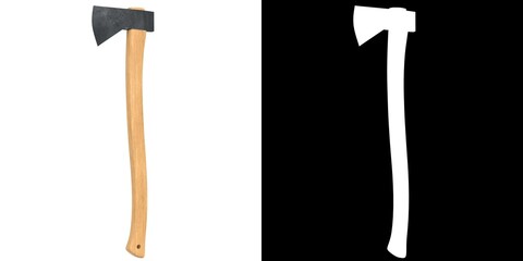 3D rendering illustration of an axe hatchet