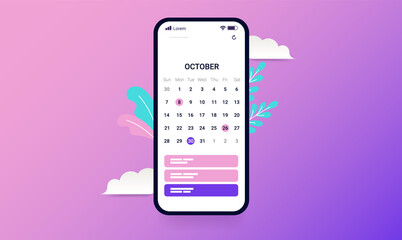 Phone with calendar - Vector illustration of smartphone with calendar app design.