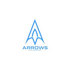 initial letter Logo design A. Arrow Archery Outdoor Apparel Gear Hunter in blue color