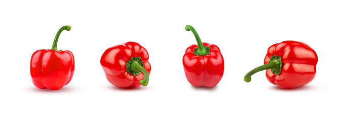 Fresh, juicy red bell pepper. Isolated on a white background. Various options.