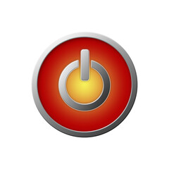 Red power button isolated on white background. 3D illustration. Design element.