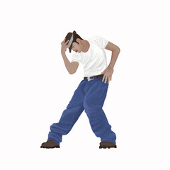 Afro american stylish guy dancing.Illustration isolated on white background. Street dancer