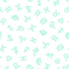 Seamless pattern with blue  zodiac signs.