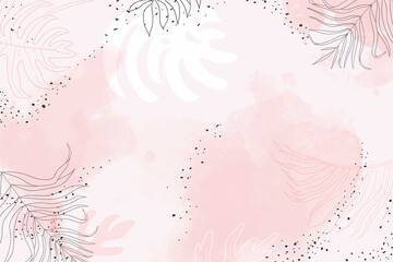 Pink leafy watercolor background vector