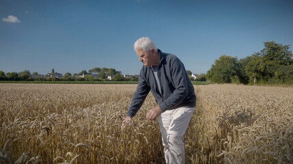 Naklejka na ściany i meble senior man in a wheat field in summer