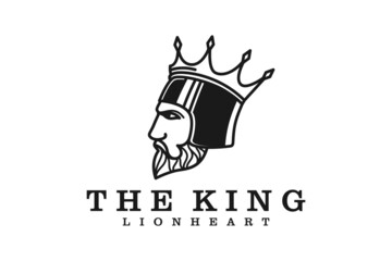 Ancient King Crown with Beard and Mustache Face logo design