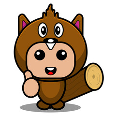 vector cartoon character cute beaver animal mascot costume holding wood