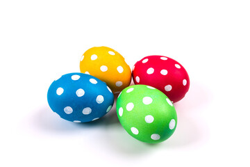 Colorful handmade easter eggs isolated on a white.