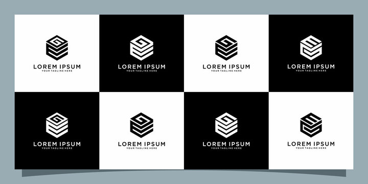 Set of initial letter GE abstract vector logo design template. creative typographic concept icon Premium Vector