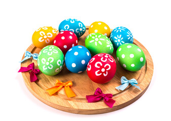 Colorful handmade easter eggs isolated on a white.