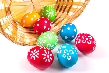 Colorful handmade easter eggs isolated on a white.