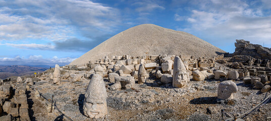 Ancient statues on top of the Nemrut Mountain in Adiyaman, Turkey. The UNESCO World Heritage Site....