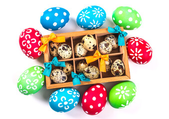Colorful handmade easter eggs isolated on a white.