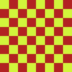 Checkerboard 8 by 8. Fire brick and Lime colors of checkerboard. Chessboard, checkerboard texture. Squares pattern. Background.