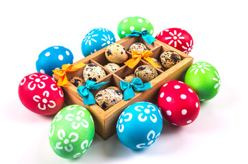 Colorful handmade easter eggs isolated on a white.