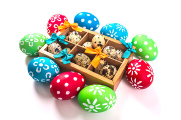 Colorful handmade easter eggs isolated on a white.