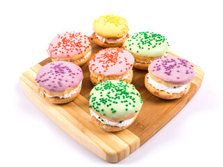 colorful handmade cakes on a white background