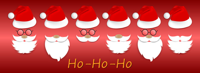 Santa Claus face.Set of realistic Santa Claus icon.Happy New Year and Marry Cristmas concept. Santa hat,beard,moustache,glasses template . Santa character.Christmas elements.Vector illustration