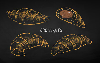Chalk drawn illustration set of Croissants.