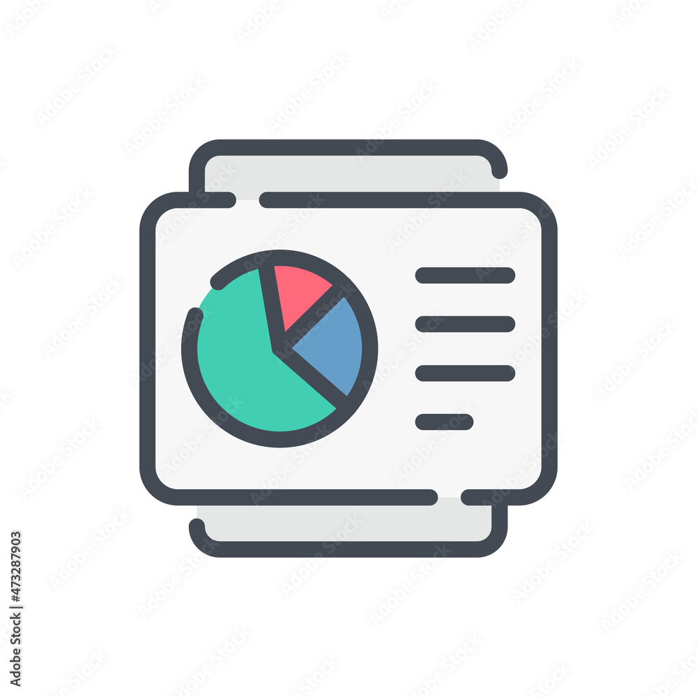 Fototapete Pie chart report color line icon. Analytics document vector outline colorful sign.