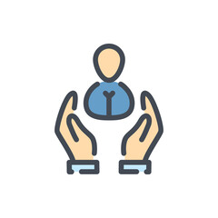 Hands with person color line icon. Customer care vector outline colorful sign.