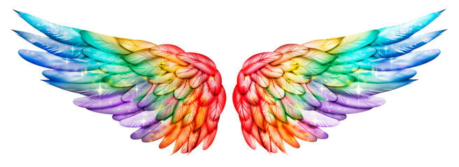 Fototapeta na wymiar Beauutiful magic bright rainbow wings, symbol of freedom, lgbt, raster illustration