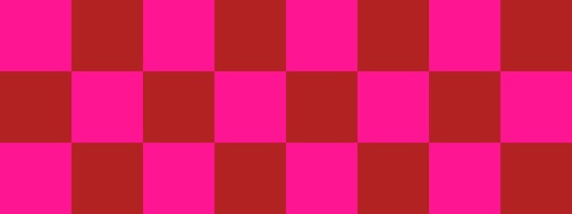 Checkerboard banner. Firebrick and Deep pink colors of checkerboard. Big squares, big cells. Chessboard, checkerboard texture. Squares pattern. Background.